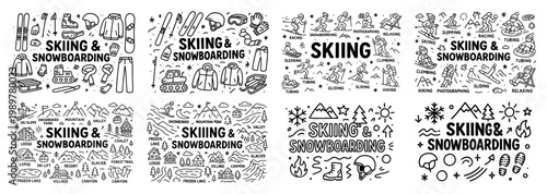 Skiing and snowboarding icons collection