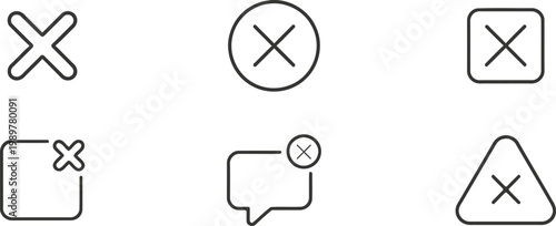 Collection of simple black and white line drawing icons with 'x' markings