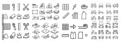 Sewing and pattern making icons set
