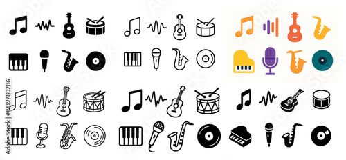 Music icons collection: instruments and notes