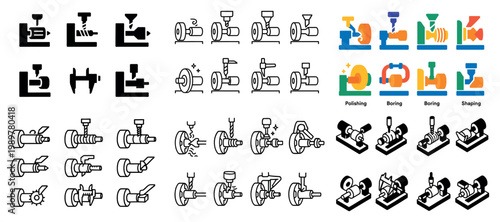 Lathe machine tool icons collection