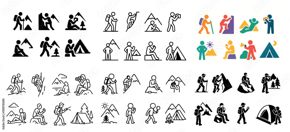 Obraz premium Hiking icons and symbols collection