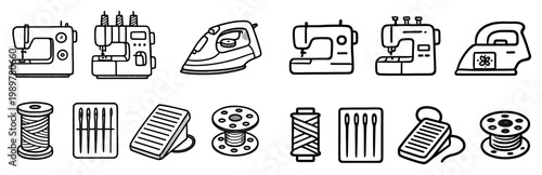 Sewing icons with machine spool needle outline