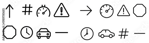 Traffic icons with car clock octagon outline