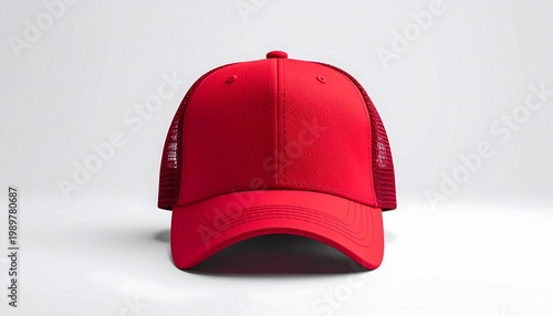 Red Trucker Hat with Mesh Back, Front View, Isolated on White Background
