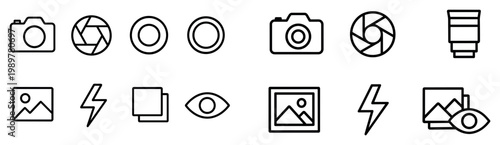 Photo icons with camera lens image outline