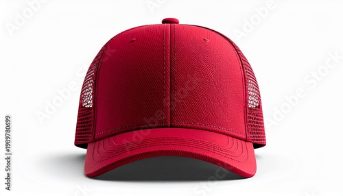Red Trucker Hat with Mesh Back - Front View, Isolated on White