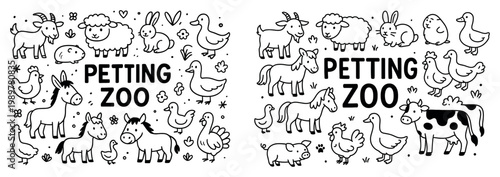 Farm icons with goat sheep rabbit minimal
