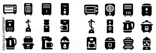 Kitchen icons with oven and fridge outline flat