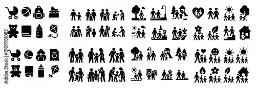 Family and outdoor activity icons collection