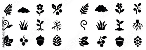 Nature icons with leaf acorn cone minimal