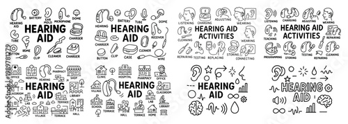 Hearing aid icons and activities collection