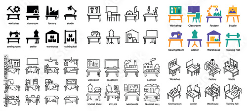 Icon set: workshop to training hall