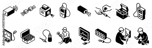 Electrical icons with multimeter soldering plug outline
