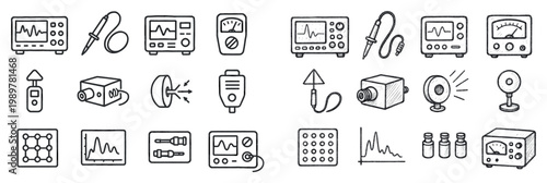 Medical icons with monitor and probe outline