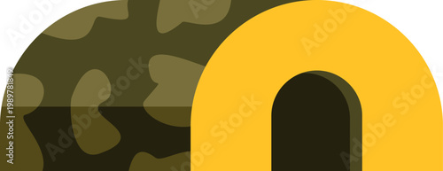 Camouflage tent providing temporary outdoor shelter for military personnel