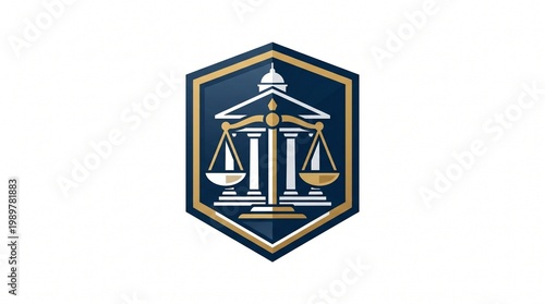 abstract legal shield enclosing a balanced justice scale and subtle courthouse silhouette inside,