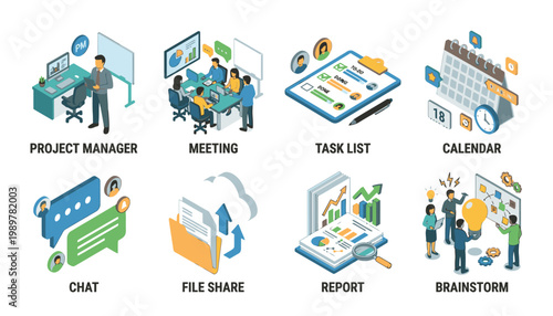 Business productivity and teamwork icons.