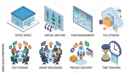 icons for business productivity and management.