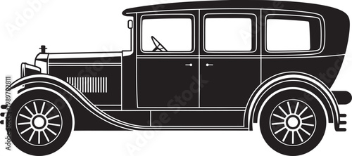 Vintage car silhouette vector, classic automobile side view, old retro vehicle illustration