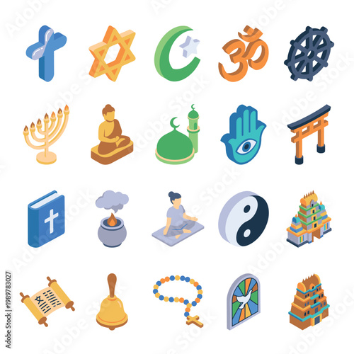 Religious symbols and icons from various cultures.