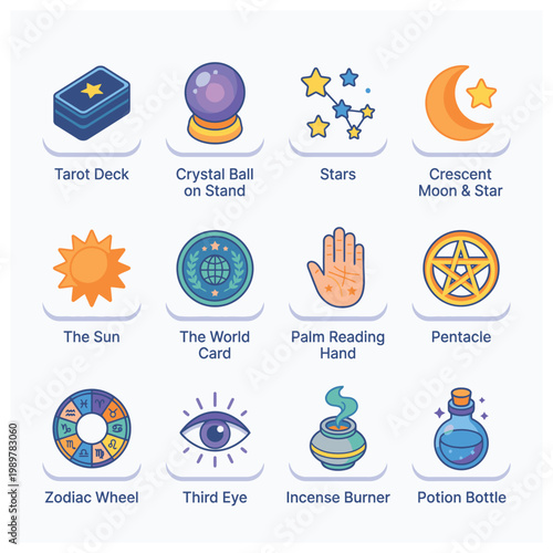 Collection of mystical and astrology symbols.