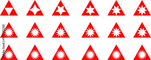 Geometric Symphony: A visually striking arrangement of precisely crafted red triangles, each adorned with a unique inner design, forms a captivating illustration.