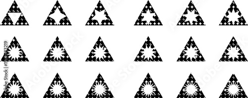 Sierpinski Triangles: An intricate pattern showcasing the recursive nature of the Sierpinski triangle. It's a striking display of mathematical beauty and infinite geometric detail. 