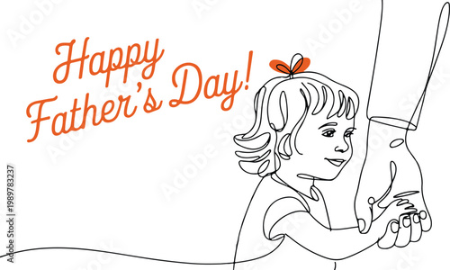 Father and Daughter Holding Hands Line Art Illustration