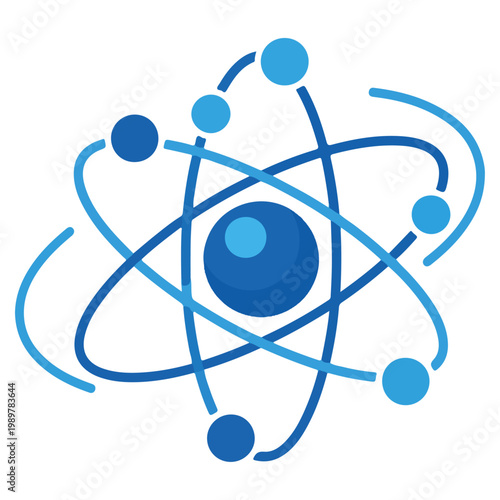 Blue Flat Design Atom Model Vector Illustration