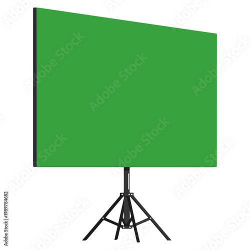 Green Screen Chroma Key Backdrop on Tripod Stand Flat Vector Illustration
