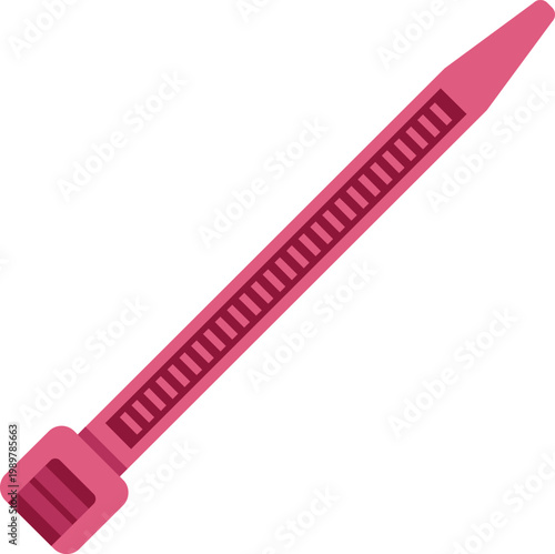 Pink plastic cable tie on a white background, useful for binding and organizing