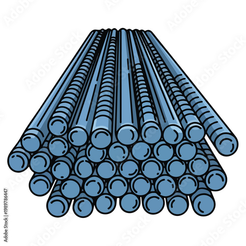 Stacked Rebar Steel Rods Flat Vector Illustration