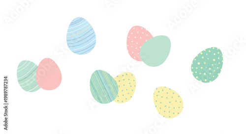Colorful Easter eggs in pastel shades on a white background