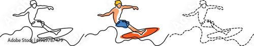 A sequence of paddleboarding techniques and body movements on wavy waters Vector