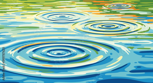 Water Ripples Abstract Background, Refreshing Blue and Green Waves, Serene Surface Texture