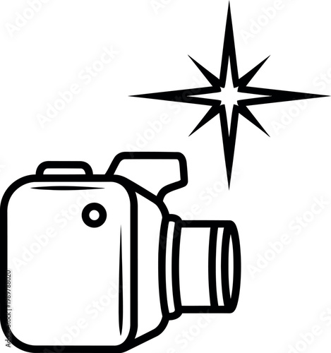 Digital camera with flash star photography icon vector illustration