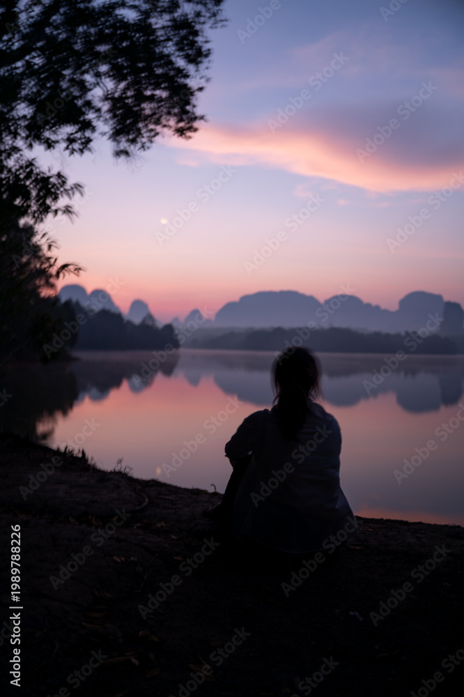 Fototapeta premium Beautiful Sunrise in the morning Glorious morning light at Baan Nong Thale, Krabi Province,Thailand