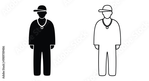 Two representations of a man wearing a cap one as a silhouette