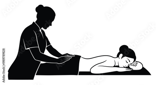 Woman receiving a back massage from a therapist black silhouette