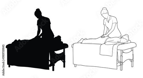 Woman receiving a back massage from a therapist black silhouette