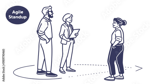 Agile Stand Up Meeting Team Collaboration Concept Business People Discussion Pure Vector Illustration