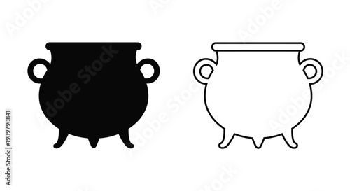 Two cauldron illustrations one filled one outlined a black silhouette