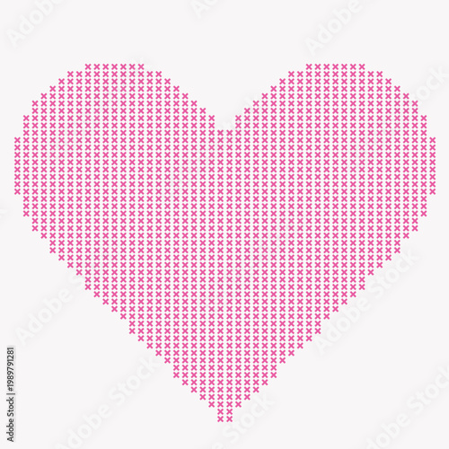 Pink heart symbol made of small hearts on white background