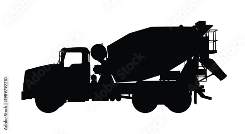 Black silhouette of a concrete mixer truck on a white background silhouette