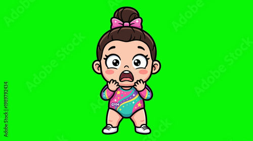 Cartoon Girl with Shocked Expression on Green Screen