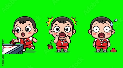 Air Hockey Player Cartoon Expressing Surprise and Frustration