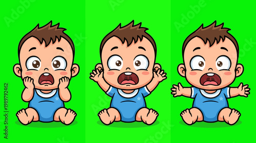 Cartoon Baby Showing Different Emotions on Green Screen