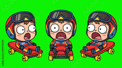 Cartoon Characters In Racing Gear Looking Scared