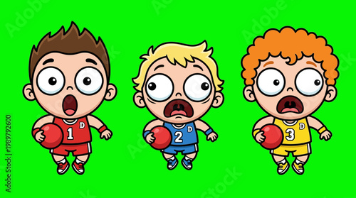 Cartoon Basketball Players with Wide Eyes and Surprised Expressions